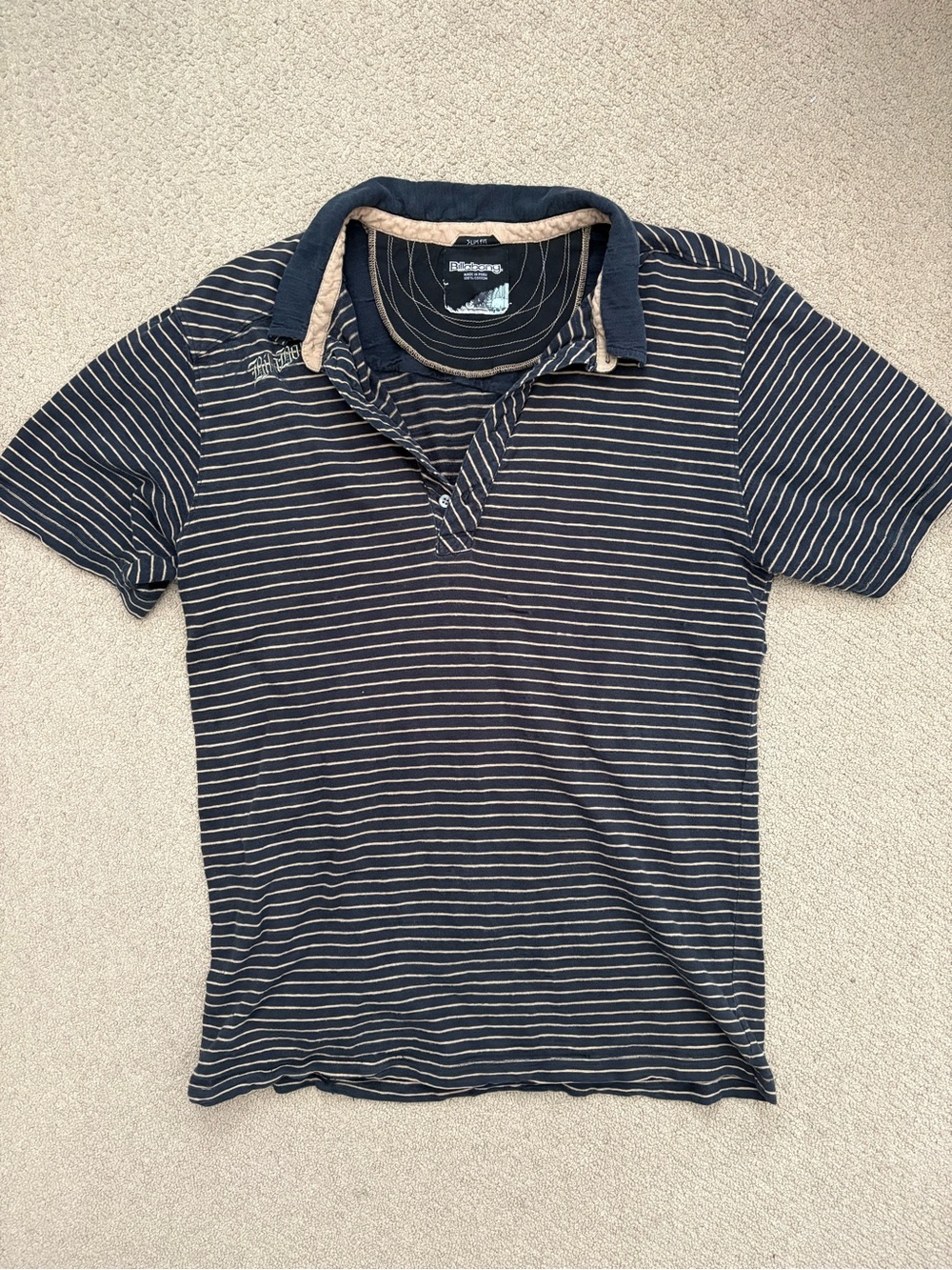 Billabong Navy and Tan Striped Polo